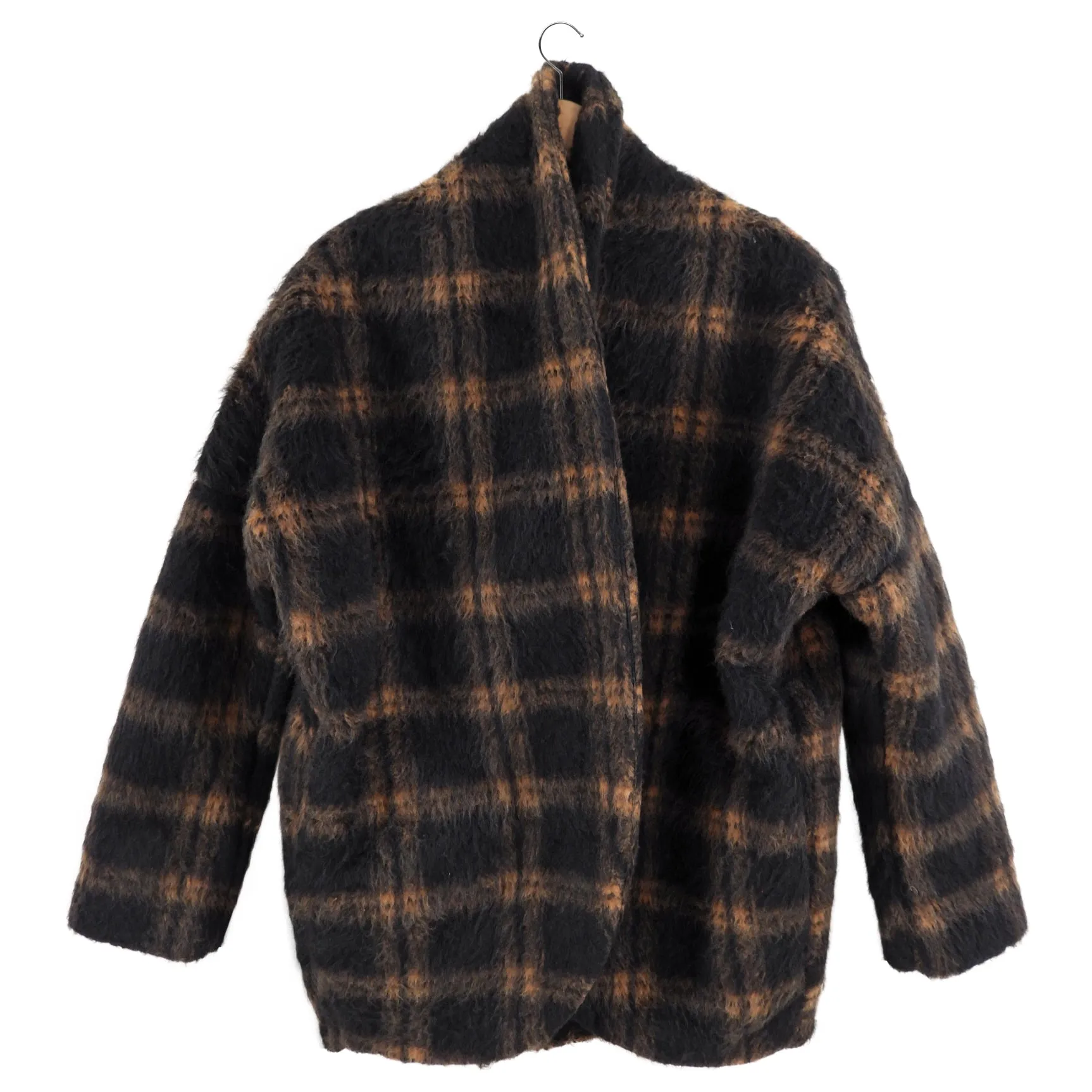Amanda Uprichard Brown Aspen Cardi Check Cocoon Coat - XS