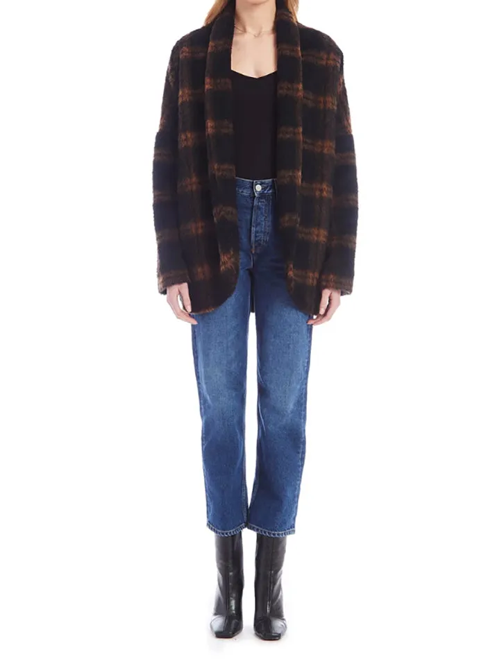 Amanda Uprichard Brown Aspen Cardi Check Cocoon Coat - XS