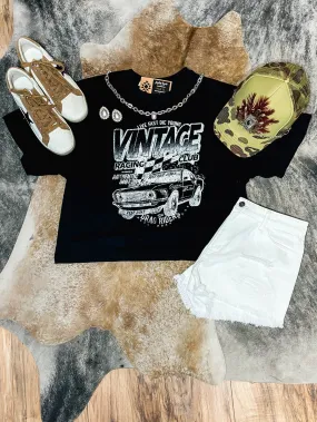 Black Vintage Racing Club Cropped Graphic Tee