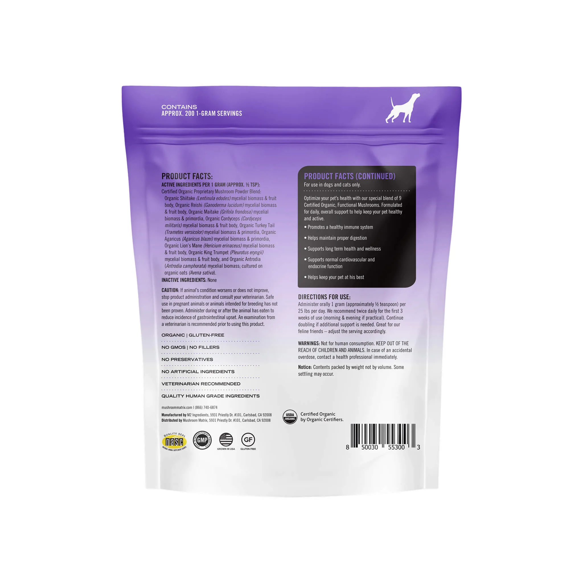 Canine Matrix Healthy Pet Organic Mushroom Immune Supplement for Dogs