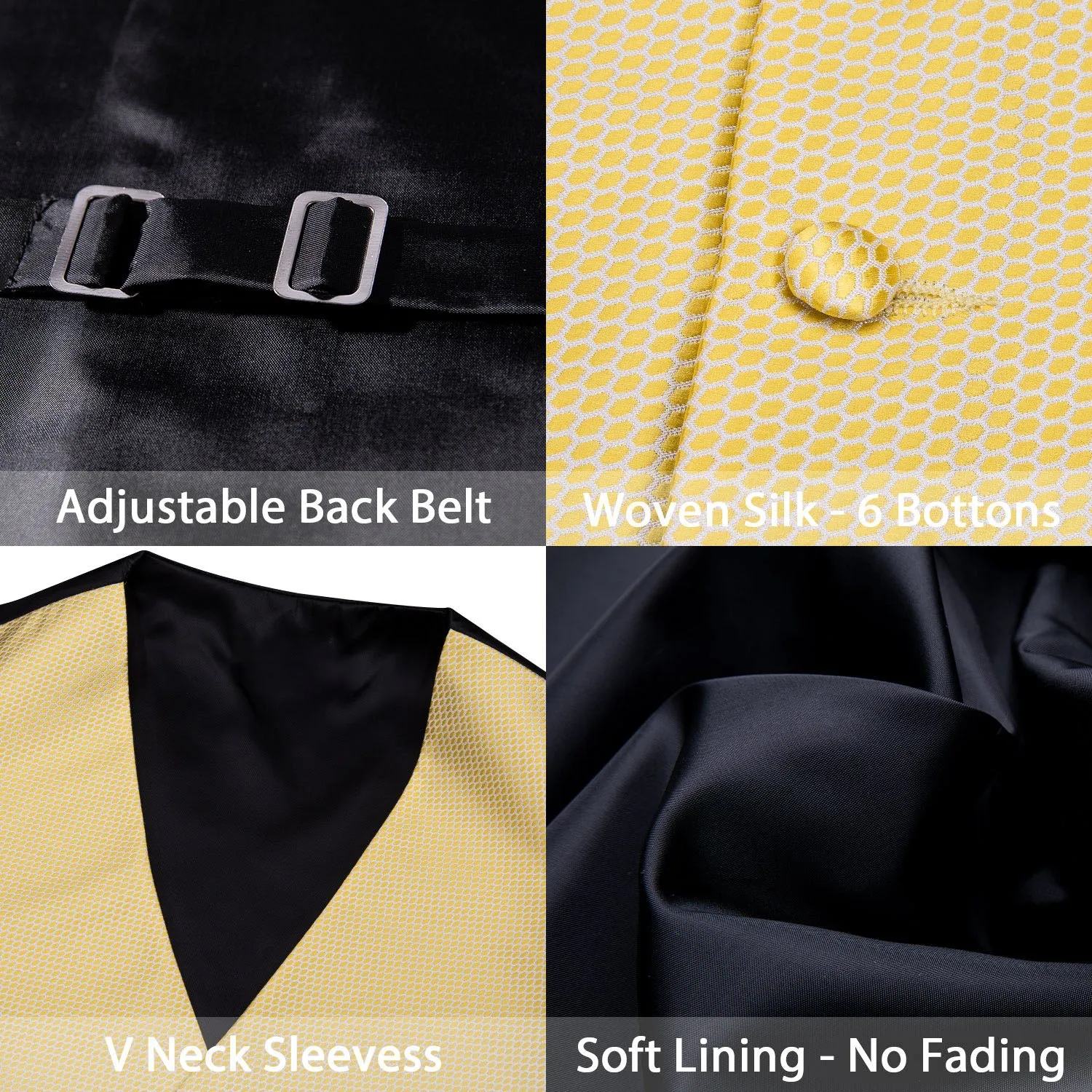 Champagne Solid Silk Men's Vest Tie Hanky Cufflinks Set Waistcoat Suit Set