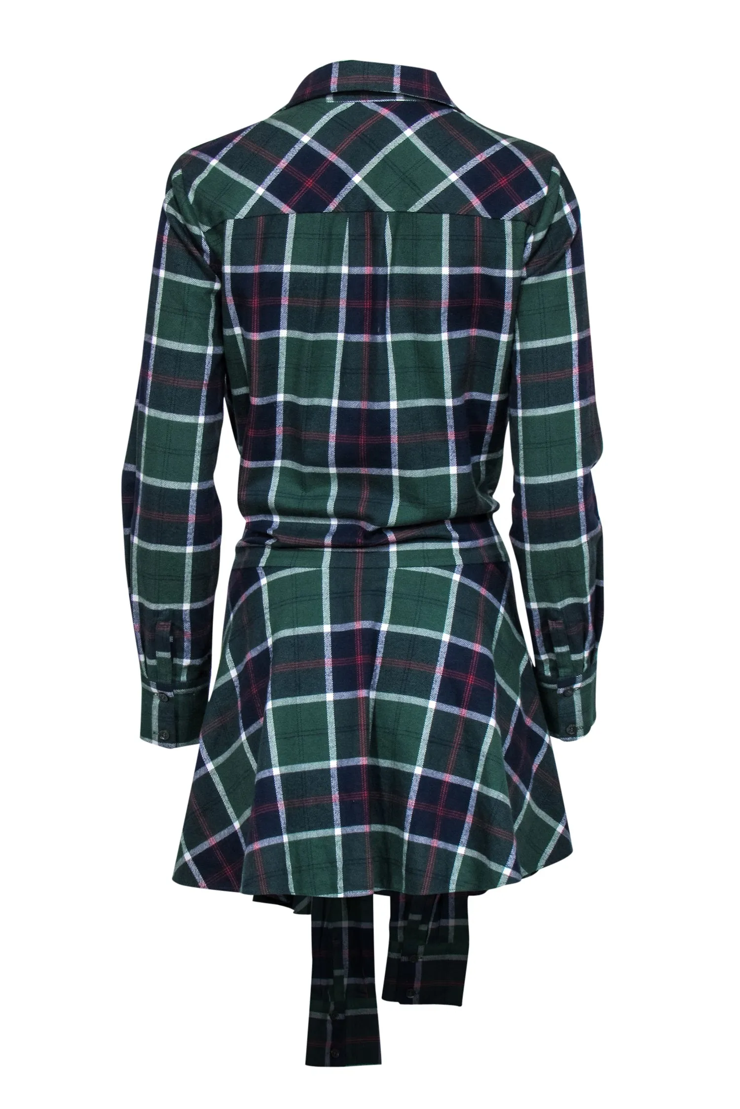 Derek Lam 10 Crosby - Green, Red, Navy & White Plaid Drop Waist Dress w/ Front Tie Sz 4