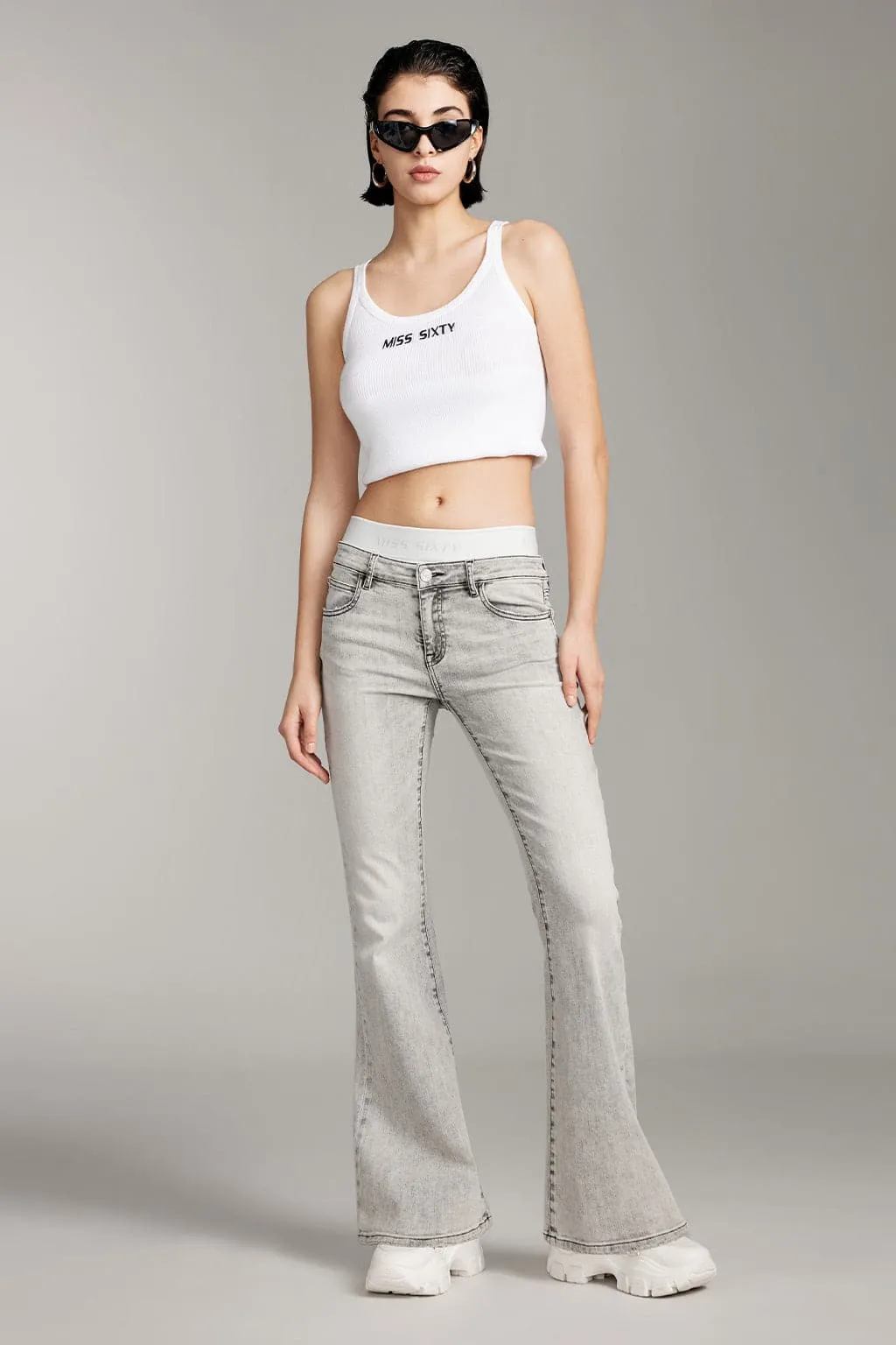 Double Panel Waist Design Vintage Flared Jeans