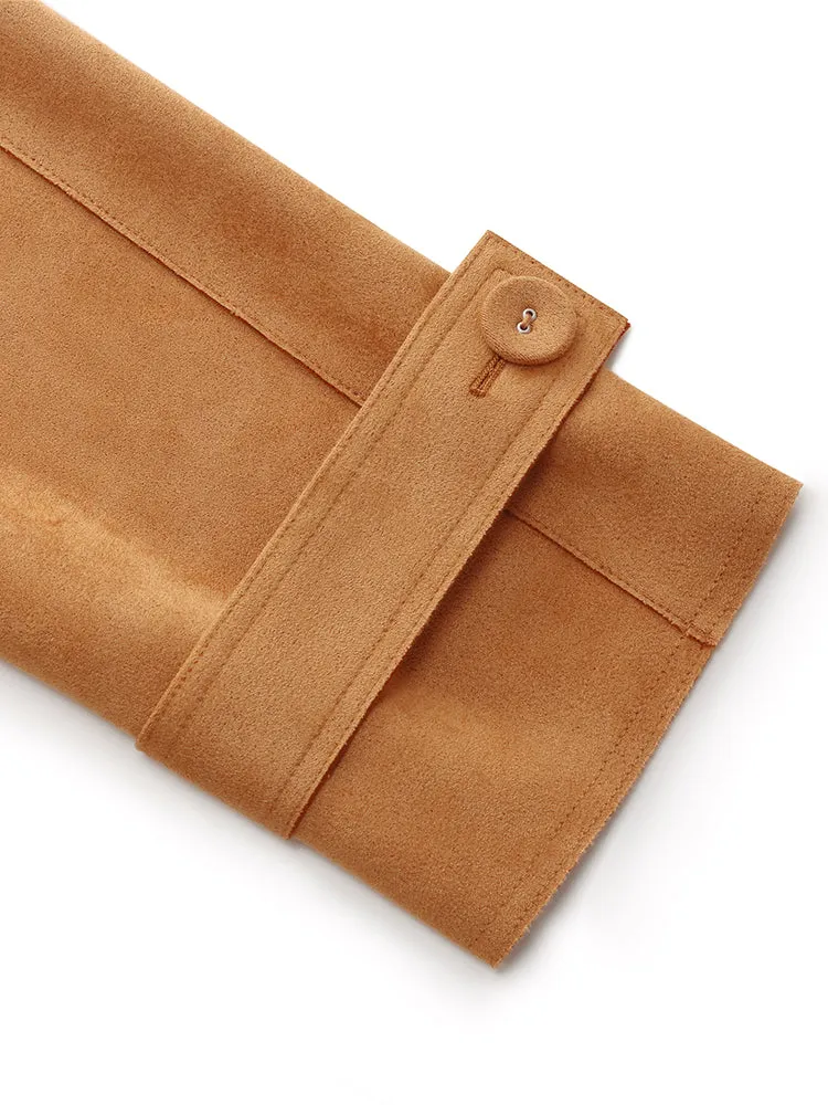 Faux Suede Women Trench Coat With Belt