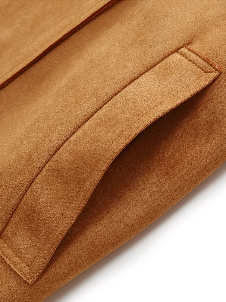 Faux Suede Women Trench Coat With Belt