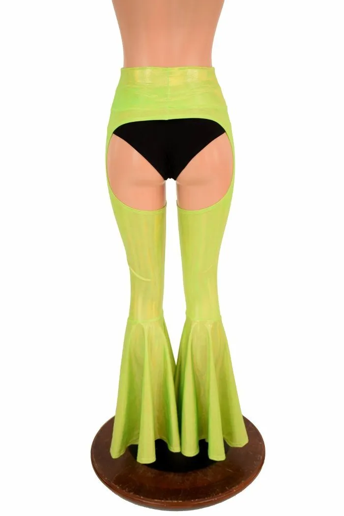 Lime Holo Bell Bottom Flare Chaps
