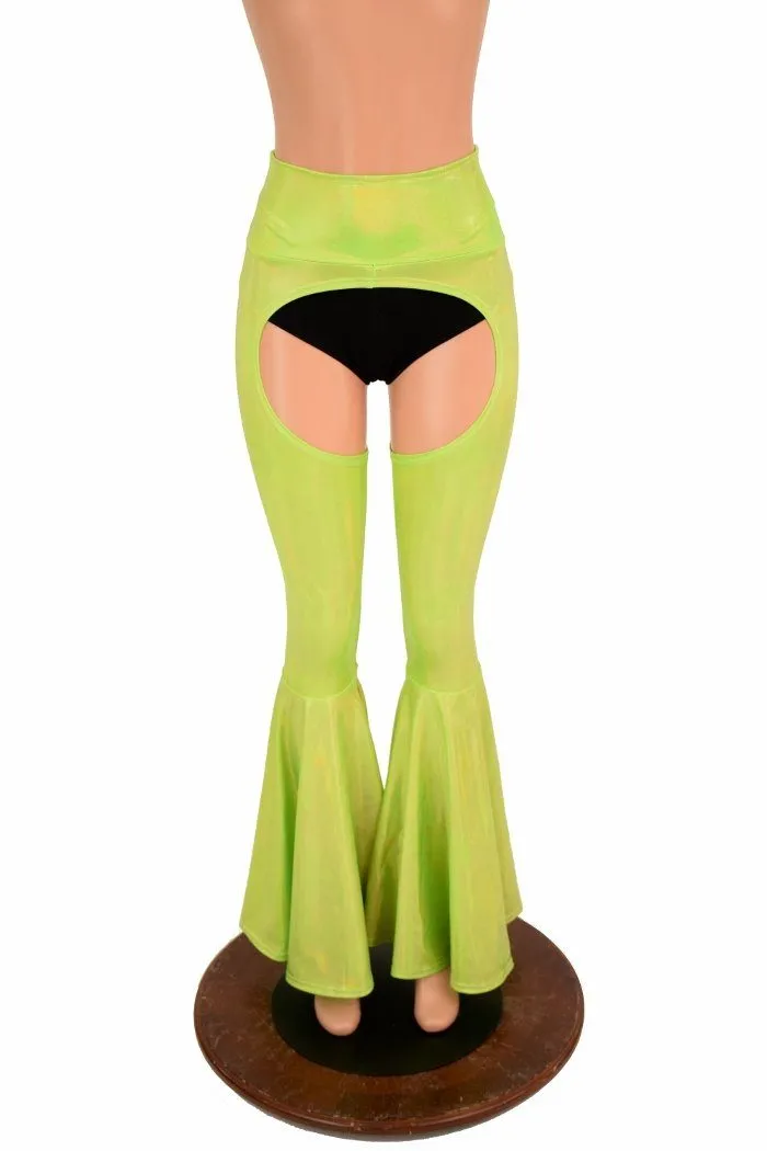 Lime Holo Bell Bottom Flare Chaps