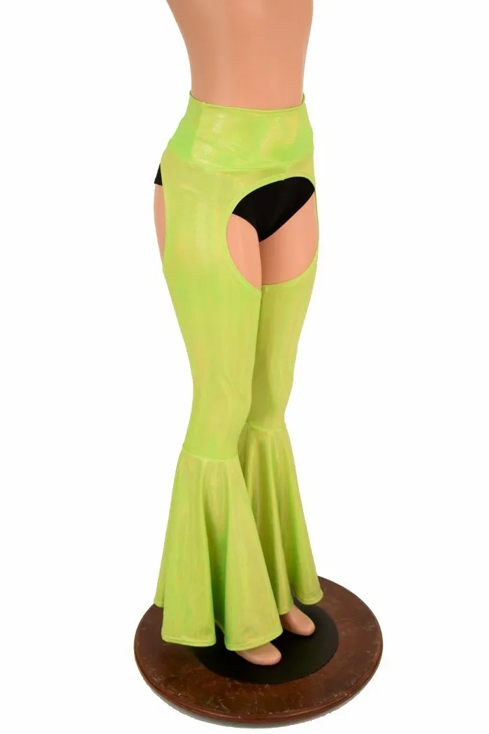 Lime Holo Bell Bottom Flare Chaps