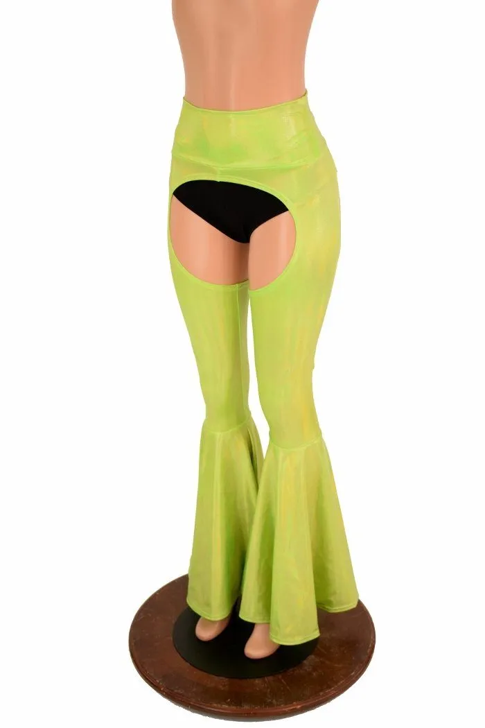 Lime Holo Bell Bottom Flare Chaps