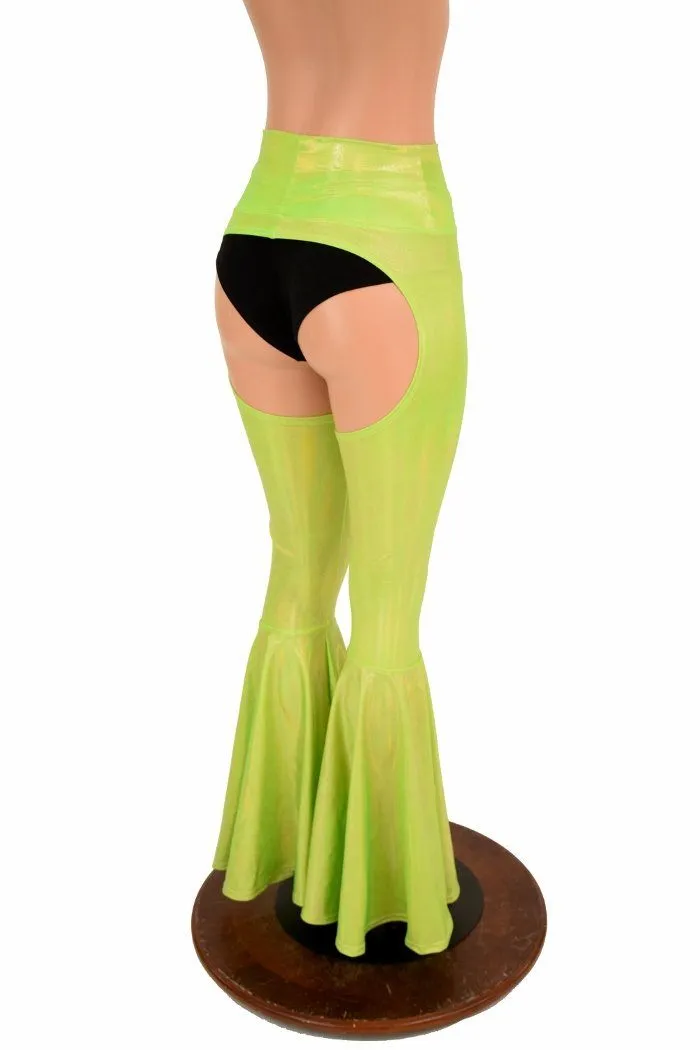Lime Holo Bell Bottom Flare Chaps