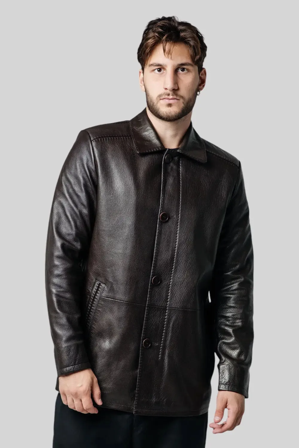 Massimiliano Classic Leather Coat