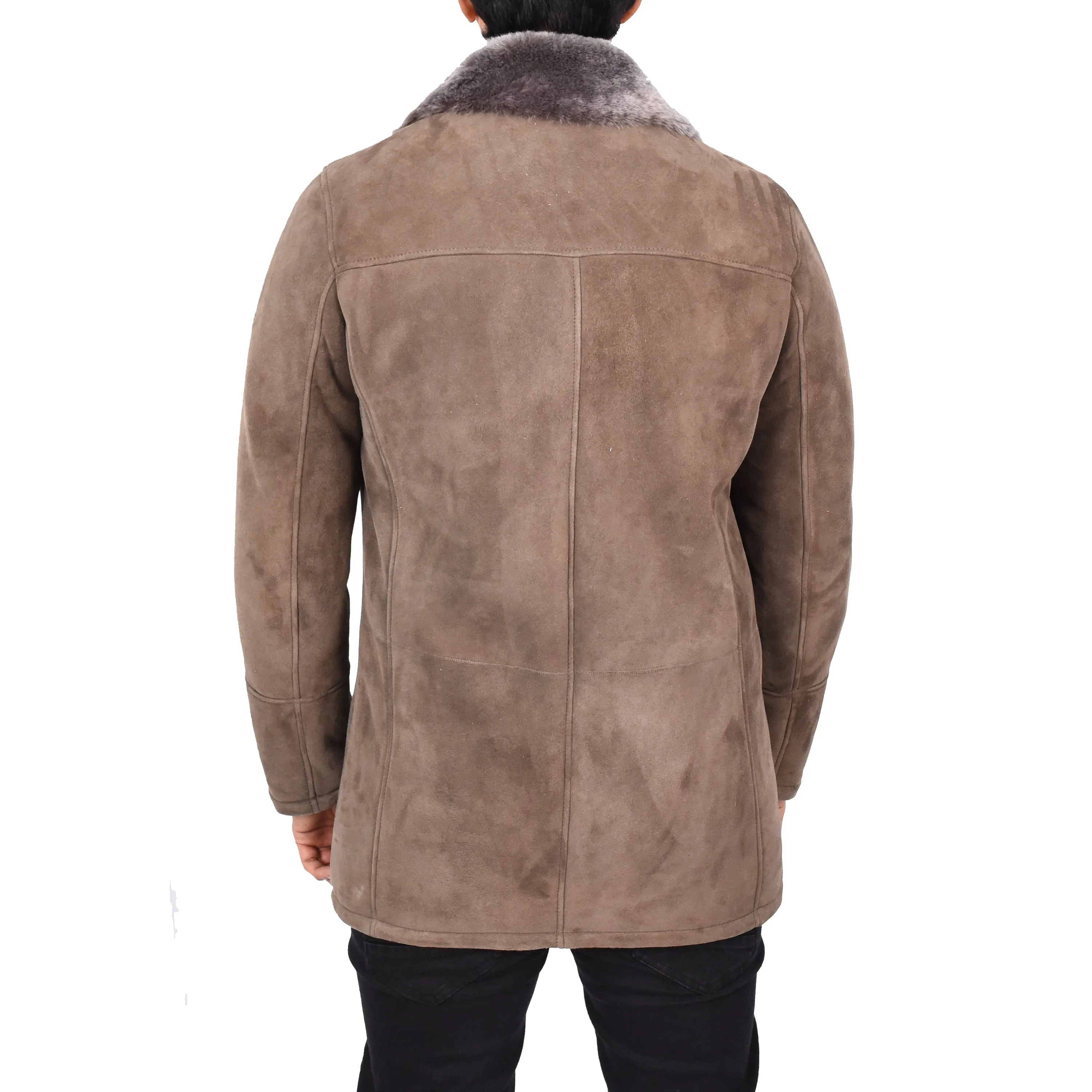 Mens Luxury Merino Sheepskin Classic Car Coat Shearling Walter Taupe