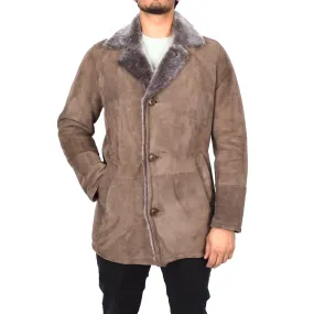 Mens Luxury Merino Sheepskin Classic Car Coat Shearling Walter Taupe