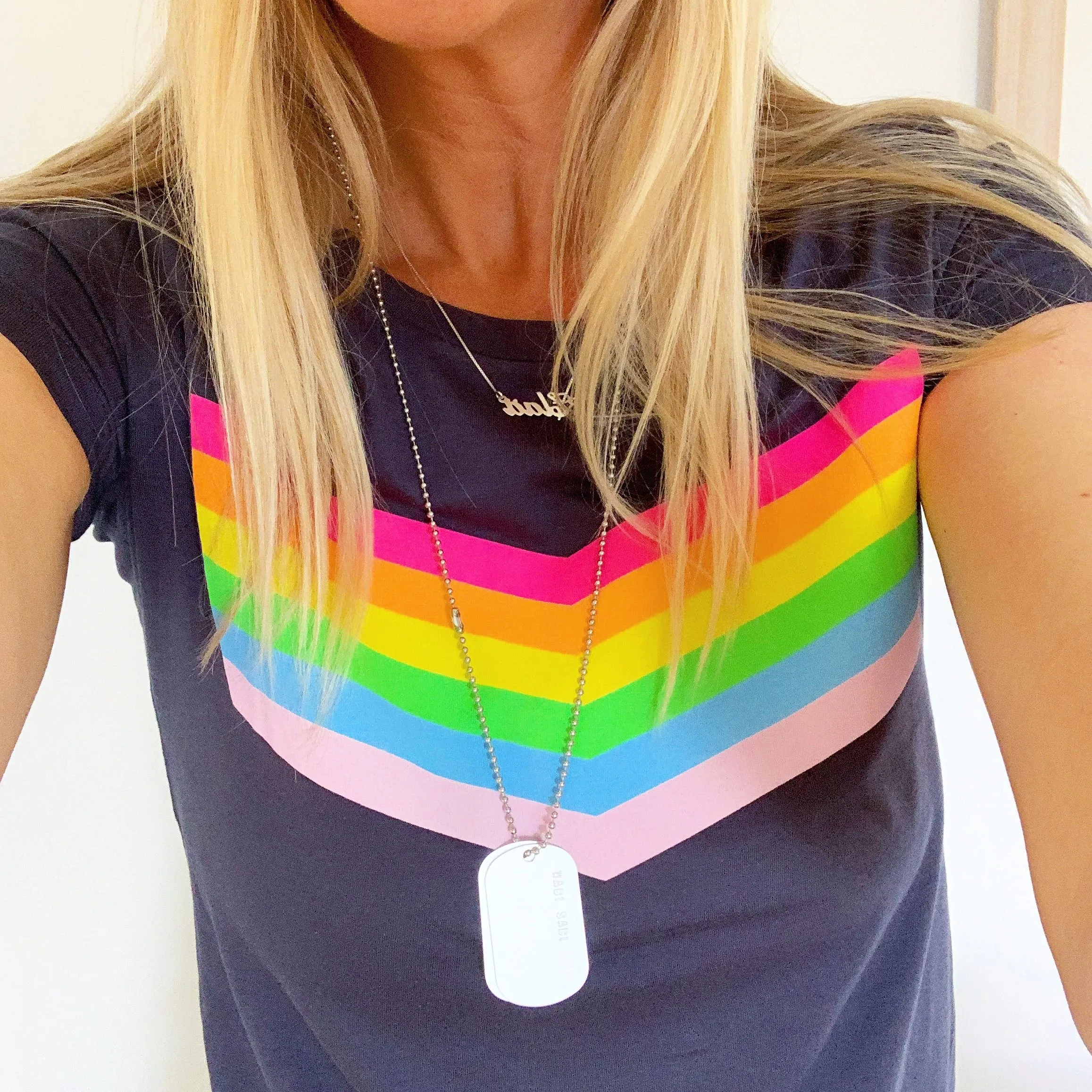 Neon Rainbow chevron charcoal tee