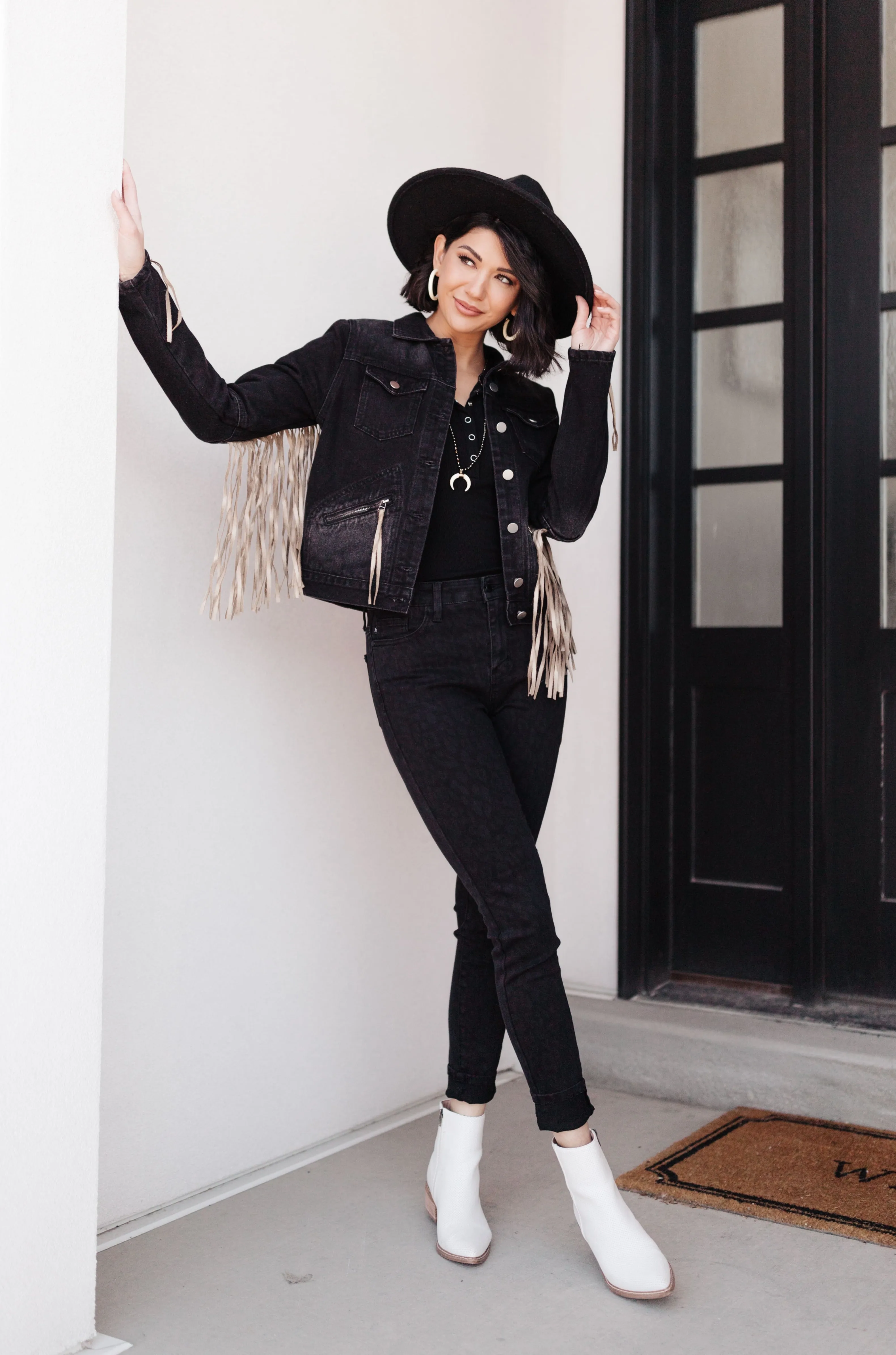 On The Fringe Jacket in Ash Black