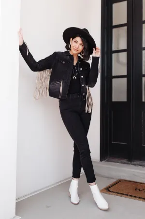 On The Fringe Jacket in Ash Black