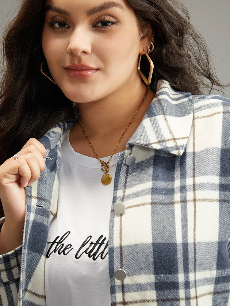 Plaid Lapel Collar Metal Detail Pocket Shacket
