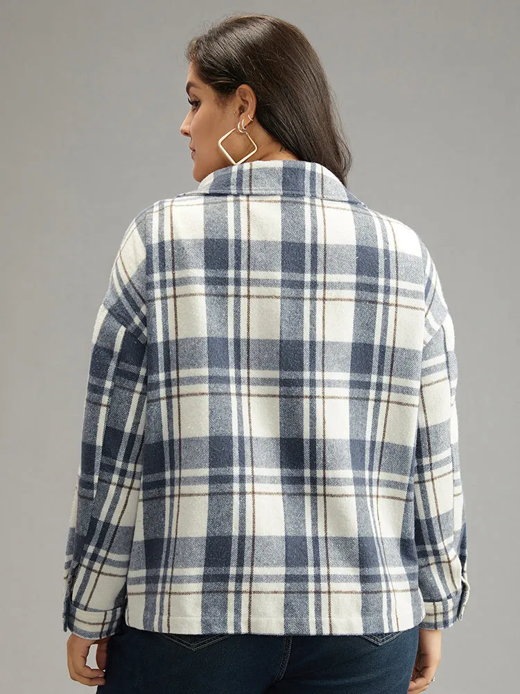 Plaid Lapel Collar Metal Detail Pocket Shacket