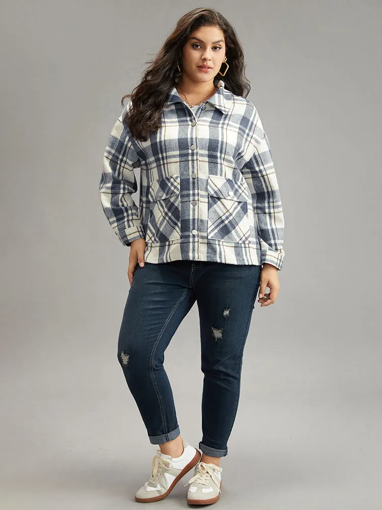 Plaid Lapel Collar Metal Detail Pocket Shacket