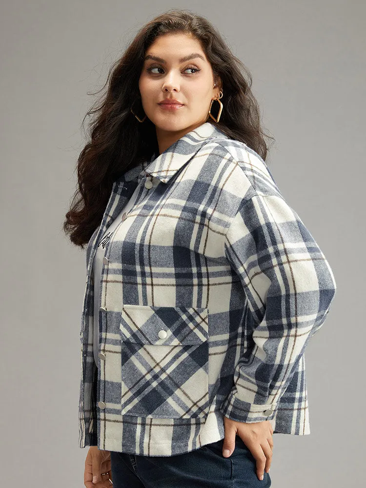Plaid Lapel Collar Metal Detail Pocket Shacket