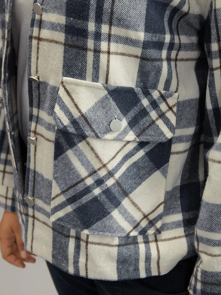 Plaid Lapel Collar Metal Detail Pocket Shacket