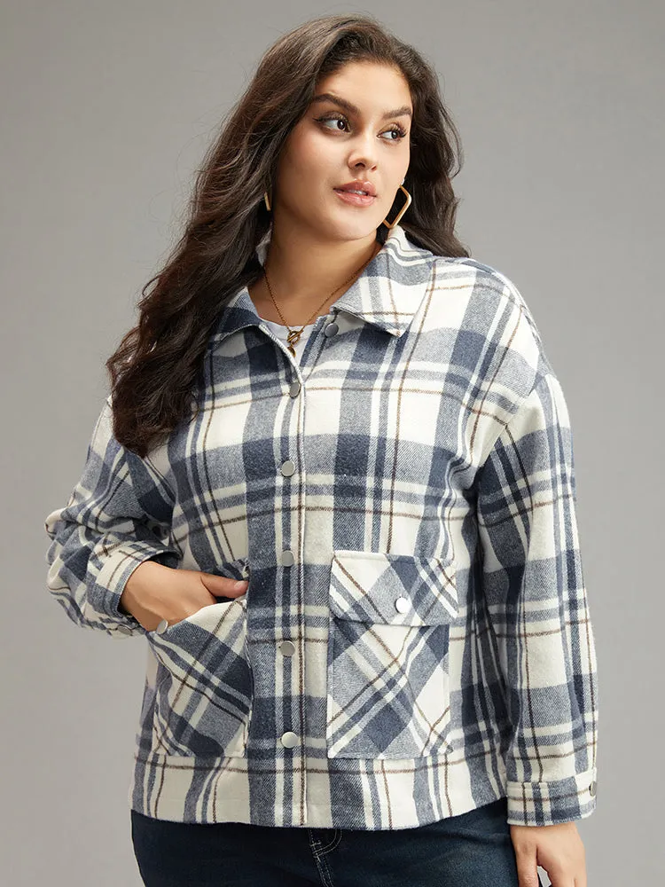 Plaid Lapel Collar Metal Detail Pocket Shacket