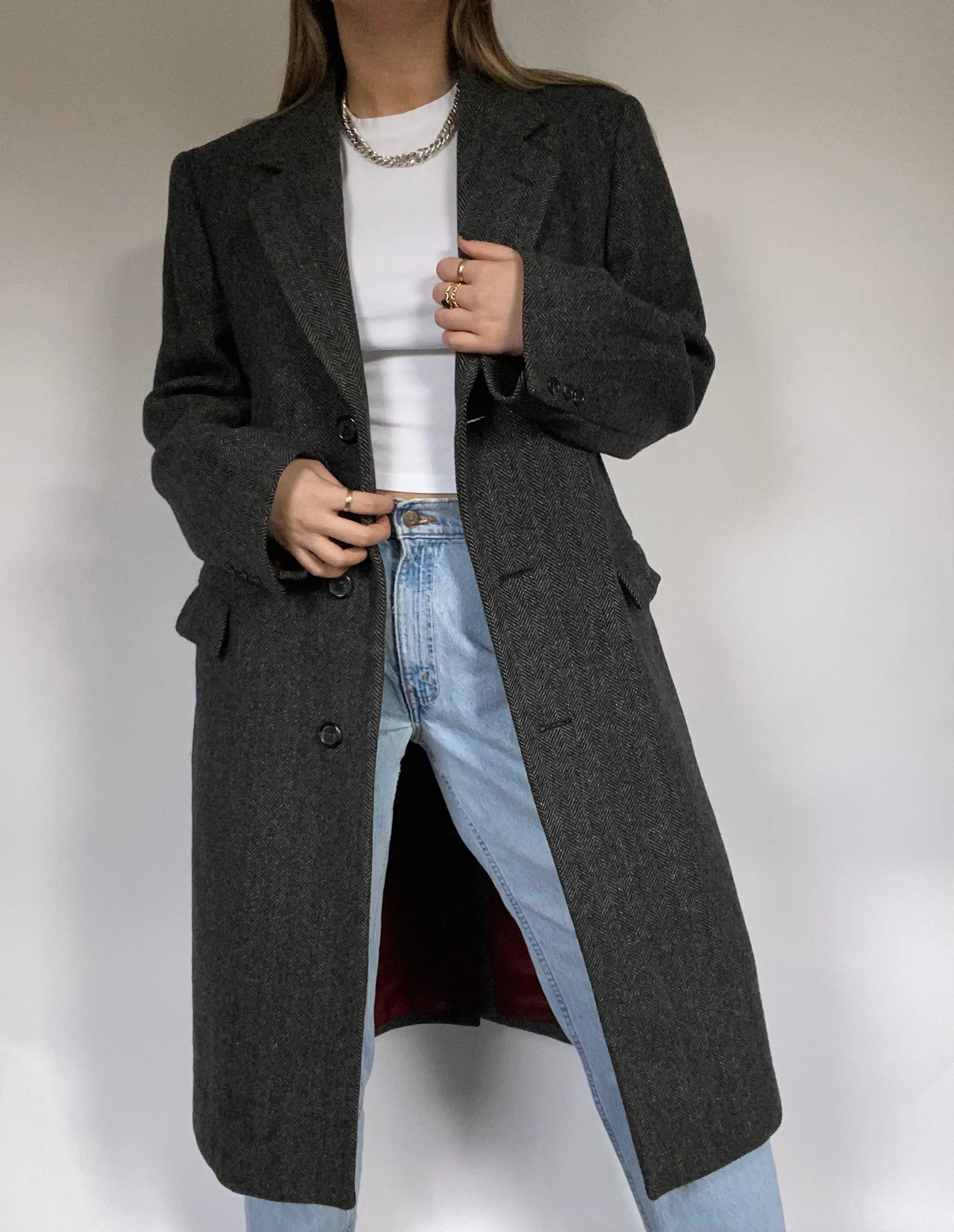Ralph Lauren Double Breasted Houndstooth Print Trench Size M