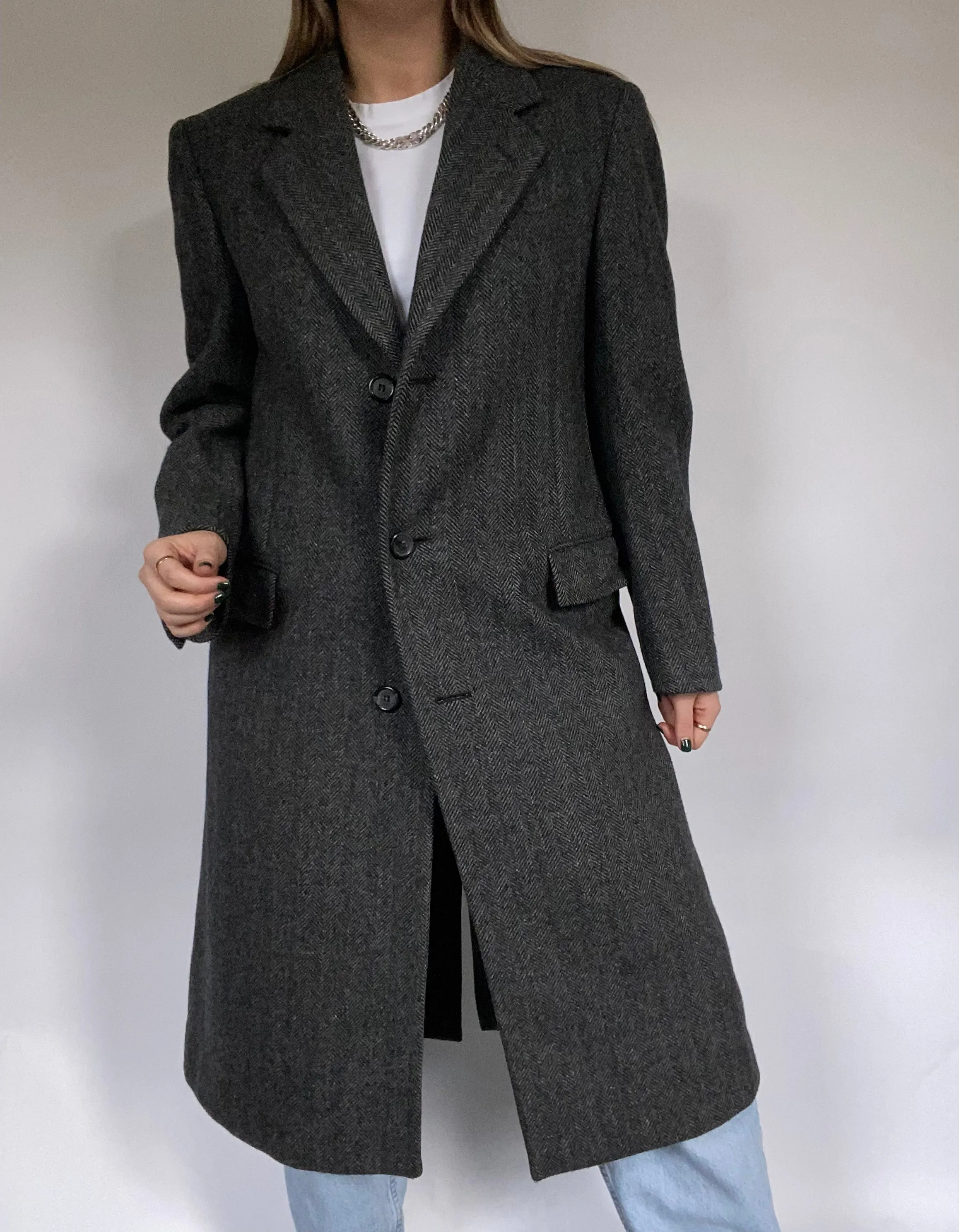 Ralph Lauren Double Breasted Houndstooth Print Trench Size M