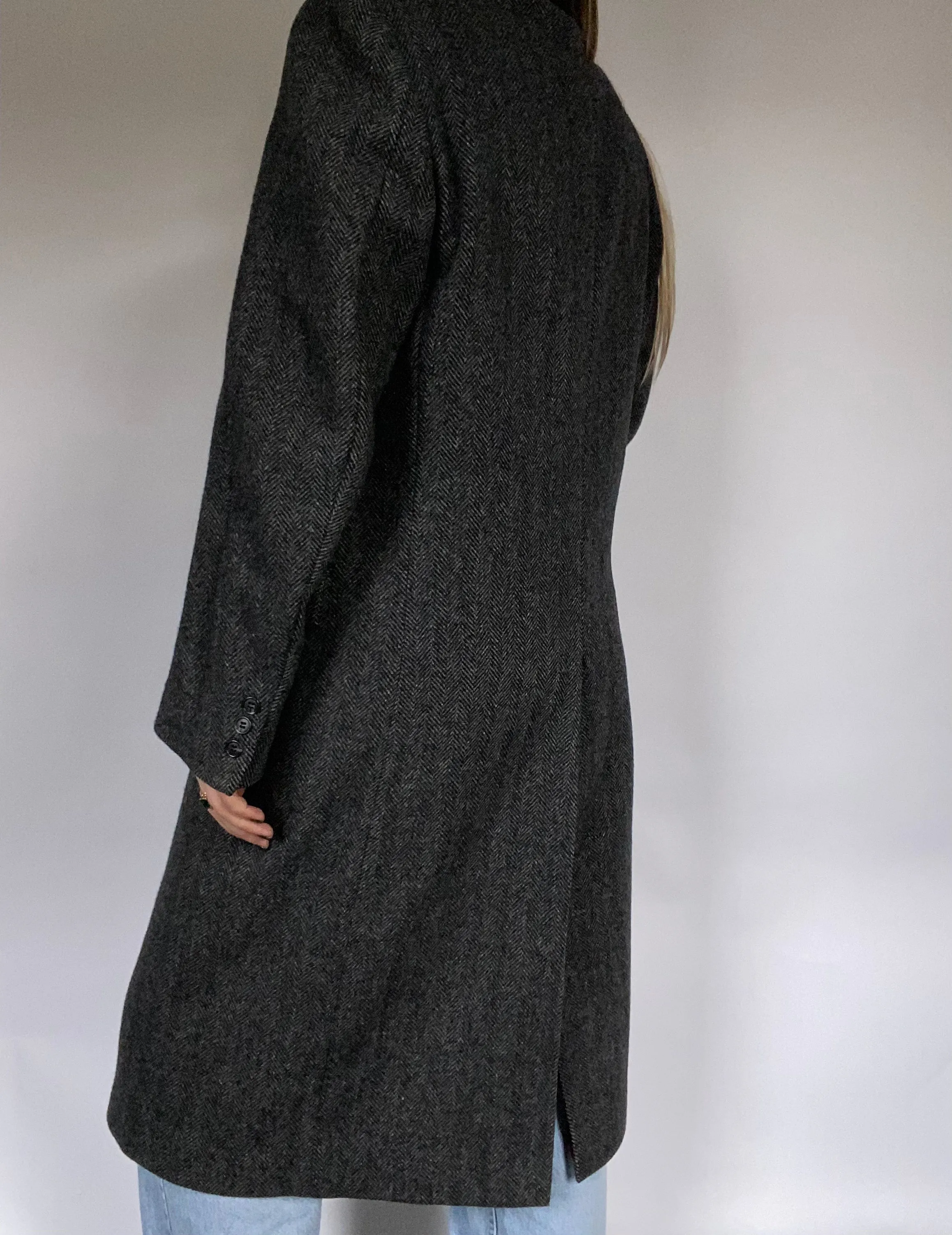 Ralph Lauren Double Breasted Houndstooth Print Trench Size M