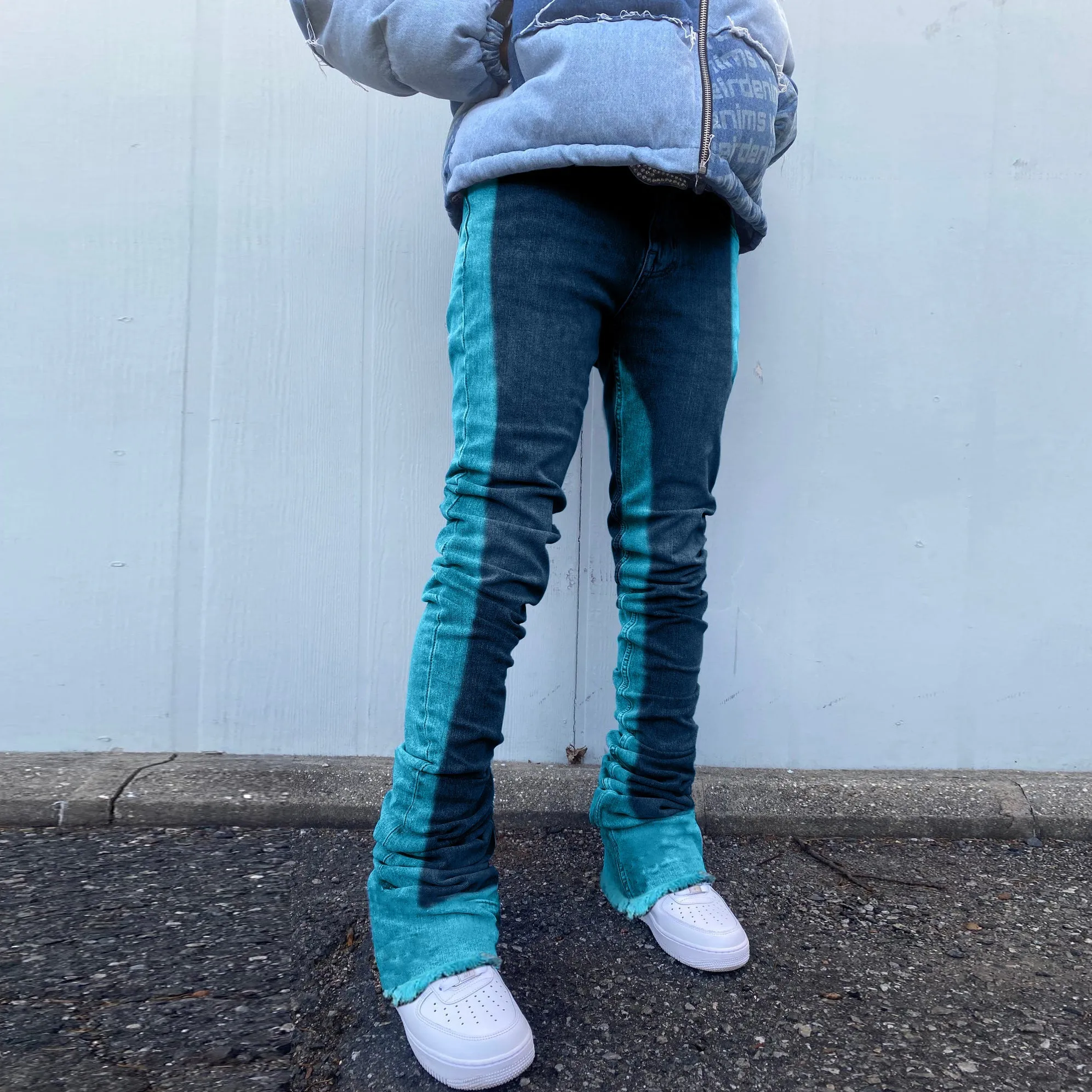 Street-inspired denim ombré slacks