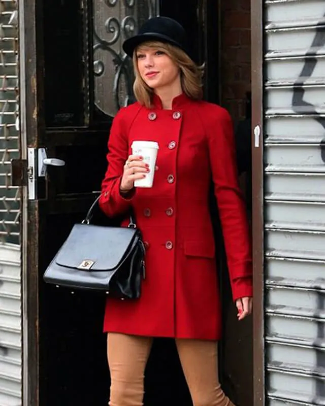 Stylish Taylor Swift Inspired Red Wool Peacoat for Women