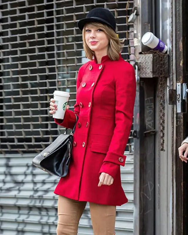 Stylish Taylor Swift Inspired Red Wool Peacoat for Women