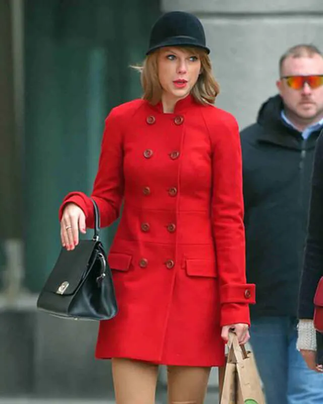 Stylish Taylor Swift Inspired Red Wool Peacoat for Women
