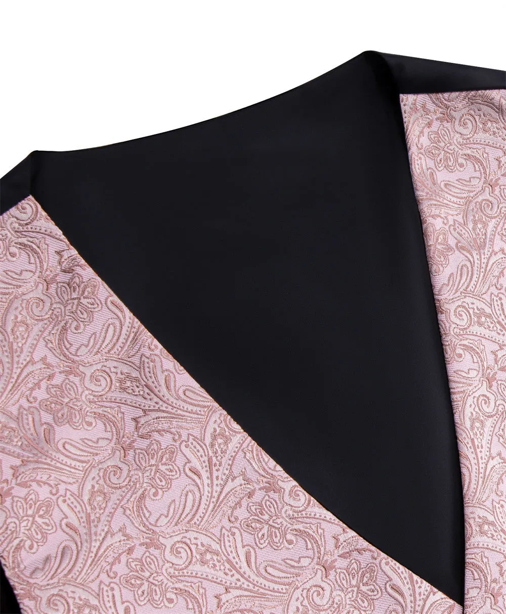 Ties2you Baby Pink Paisley Jacquard Silk Men's Vest Hanky Cufflinks Tie Set