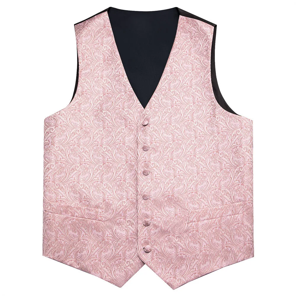 Ties2you Baby Pink Paisley Jacquard Silk Men's Vest Hanky Cufflinks Tie Set