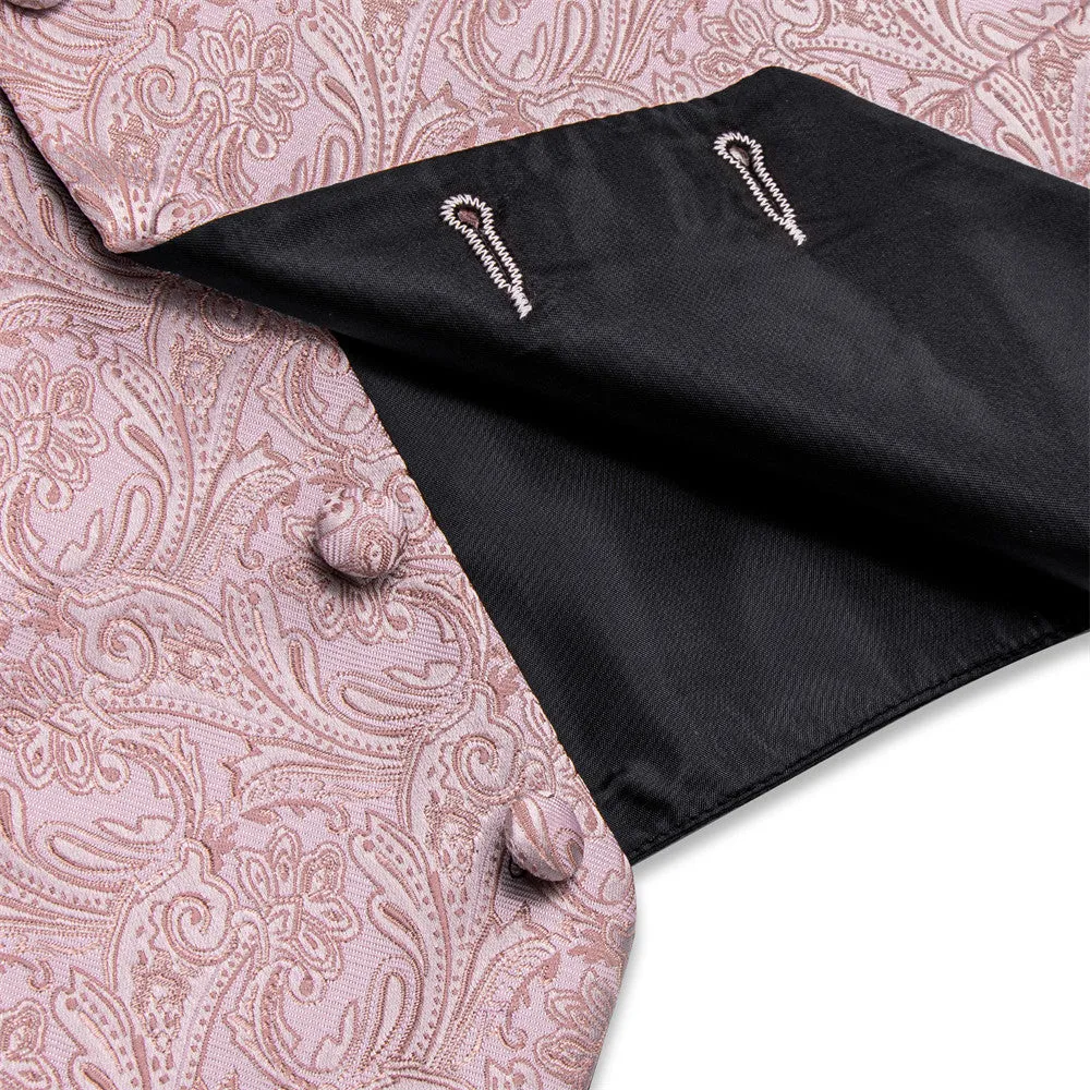Ties2you Baby Pink Paisley Jacquard Silk Men's Vest Hanky Cufflinks Tie Set