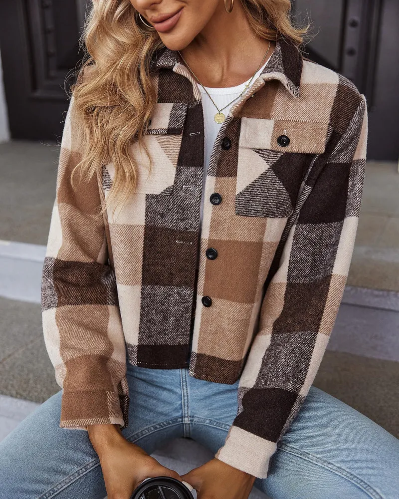 Zeagoo Flannels for Women Cropped Shacket Jacket Fashion Plaid Button Down Shirt 2023 Fall Coat Tops